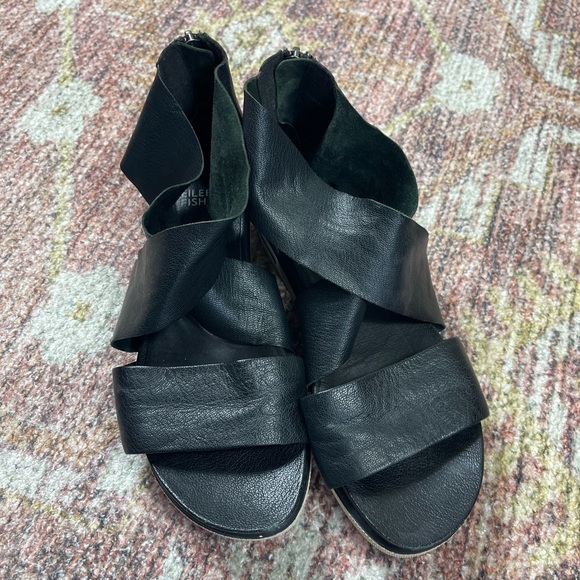Eileen Fisher Sport Tumbled Leather Sneakers Sandals Black Size 8 - Picture 4 of 9